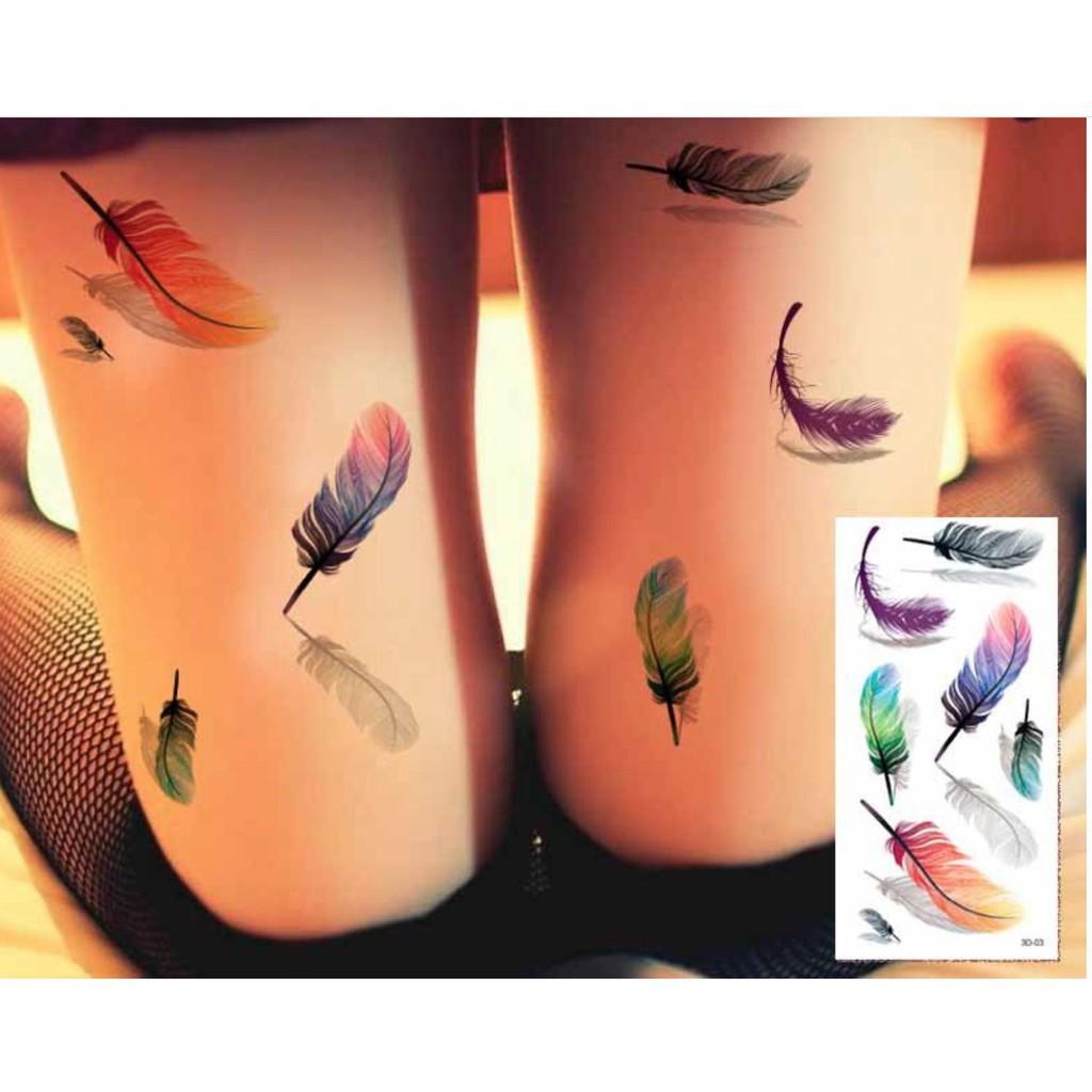 Hình xăm dán lông vũ nhiều màu size 10x20cm