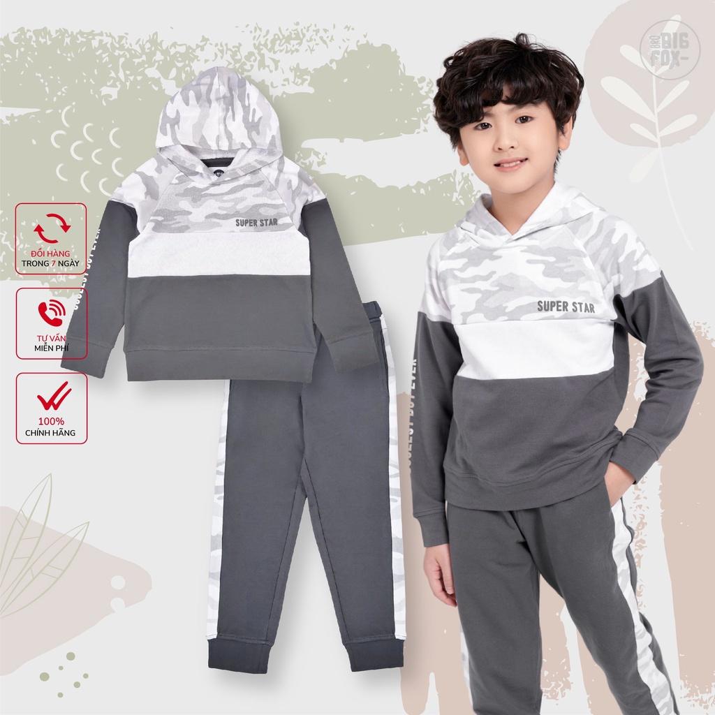 Bộ dài tay bé trai BIGFOX - MISS MEOW size đại, bộ thu đông cho bé phong cách Âu Mỹ hình in phối 3 màu có mũ 11 - 37 kg