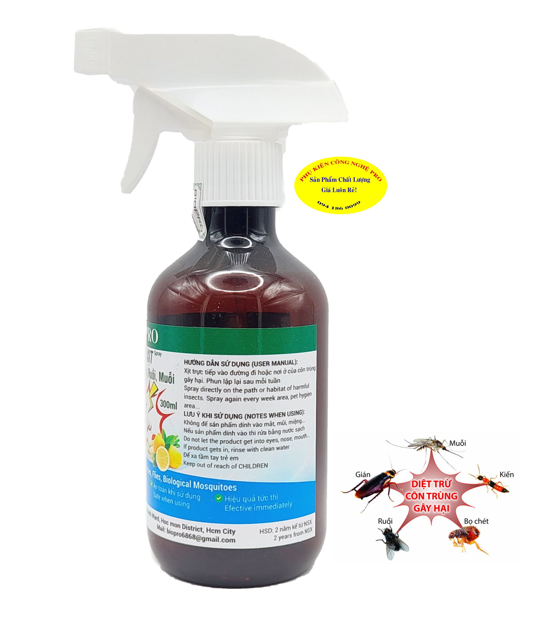 Chai xịt diệt sạch kiến gián ruồi muỗi Biopro Sinh học Hương chanh sả Chai 300ml An toàn Hiệu quả tức thì