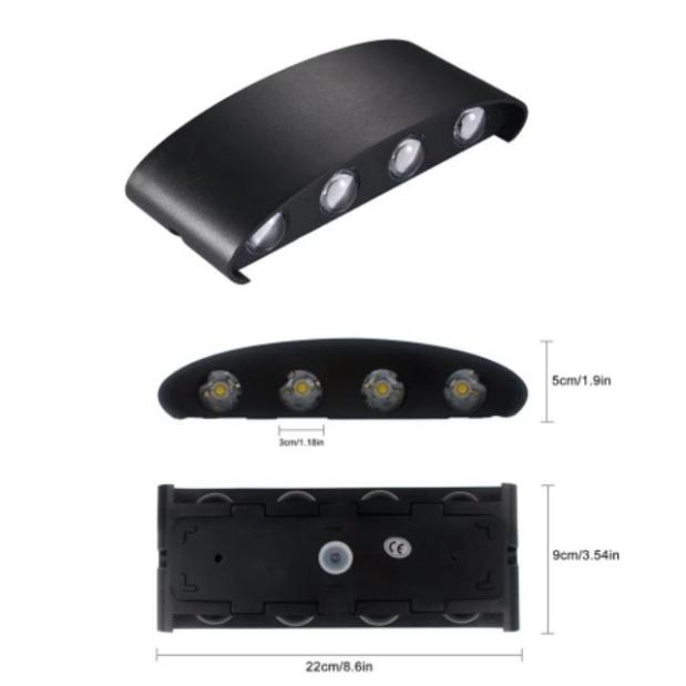 Đèn led gắn tường, Đèn tường led 2 đầu 8w ánh sáng vàng, có chỉ số chống nước B115-8