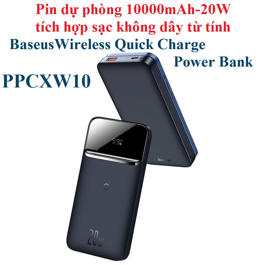 [10000mAh - 20W] Pin dự phòng không dây nam châm Baseus Magnetic Wireless Quick Charging Power Bank PPCXW10-C - Hàng chính hãng