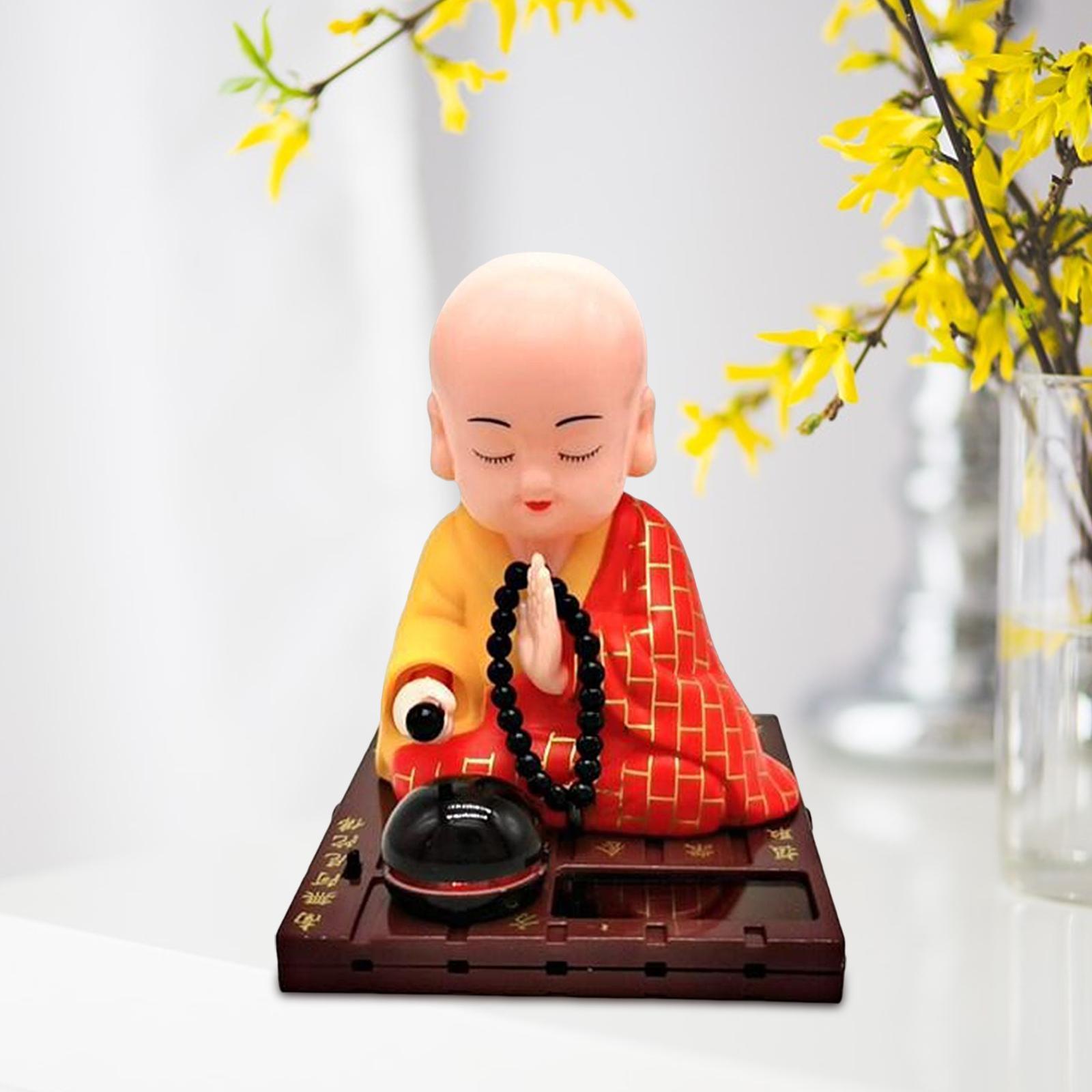 Solar  Dancing Toy Buddhist  Nodding Head  Decoration Yellow
