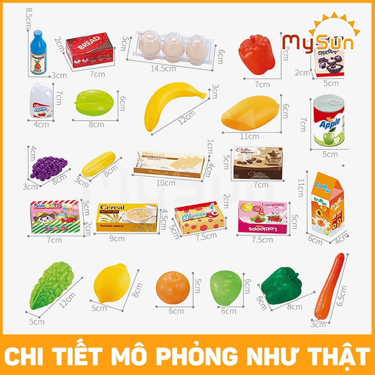 Đồ chơi xe đẩy siêu thị CỠ LỚN cho bé kèm bộ đồ chơi nấu ăn nhà bếp: Rau củ, Thịt cá, Hoa quả - MySun