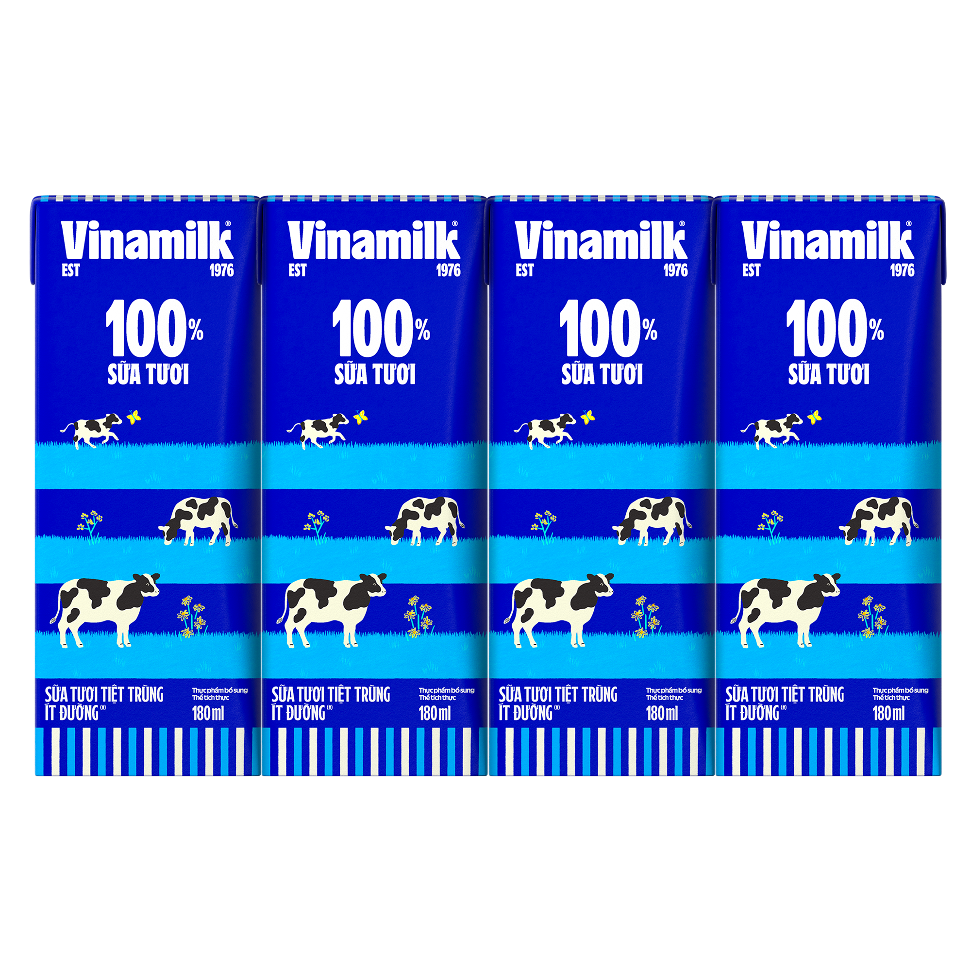 COMBO 6 LỐC SỮA TƯƠI TIỆT TRÙNG VINAMILK 100% ÍT ĐƯỜNG - LỐC 4 HỘP X 180ML
