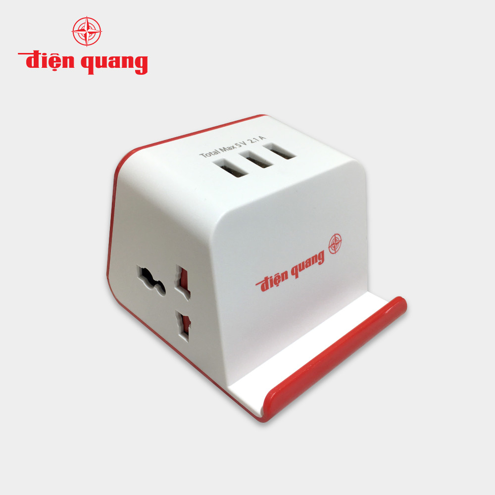 Ổ cắm Điện Quang ĐQ ESK 2WR 23-3U (2 lỗ 3 chấu, 3 USB, dây dài 2m, màu trắng đỏ)