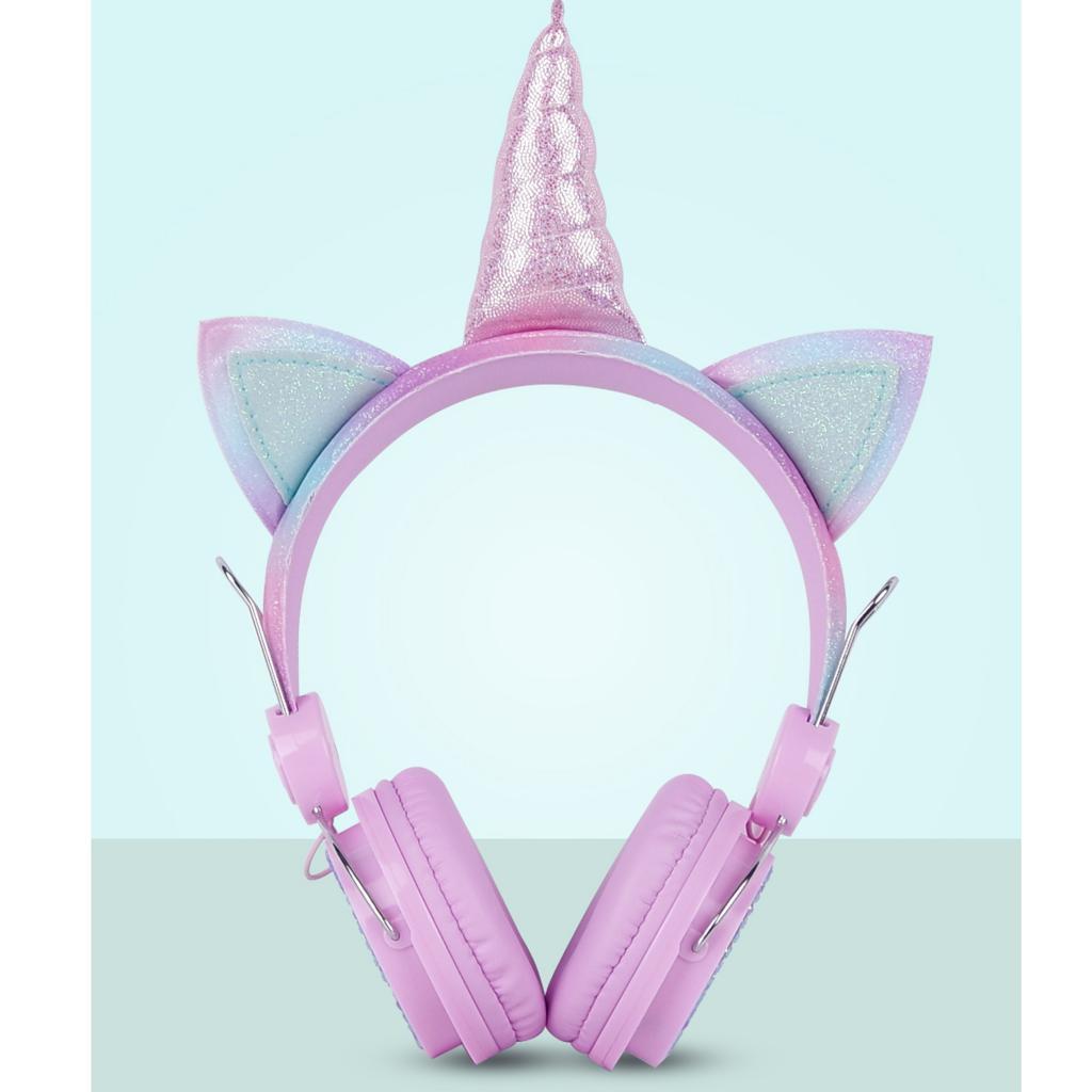 2x Unicorn Headphone With Microphone Girls Kids Stereo Earphone Headset Pink