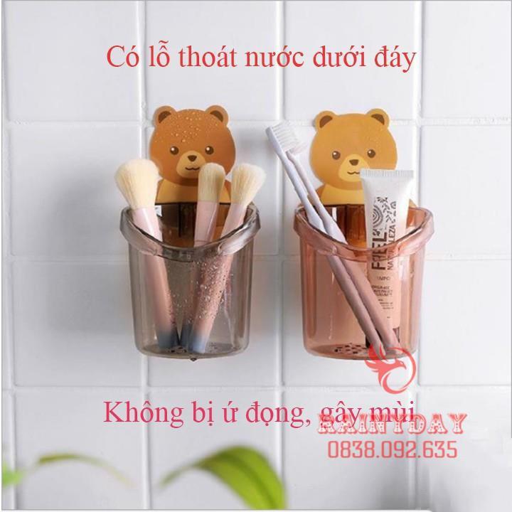 Kệ giá treo đồ để đựng bàn chải và kem đánh răng dán gắn tường cute dễ thương hình cốc gấu xinh đẹp