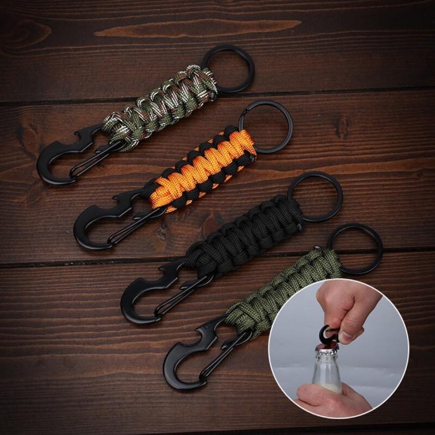 Outdoor Keychain Ring Camping Carabiner Military Paracord Cord Rope Camping Survival Kit Emergency Knot Bottle Opener Key Chain