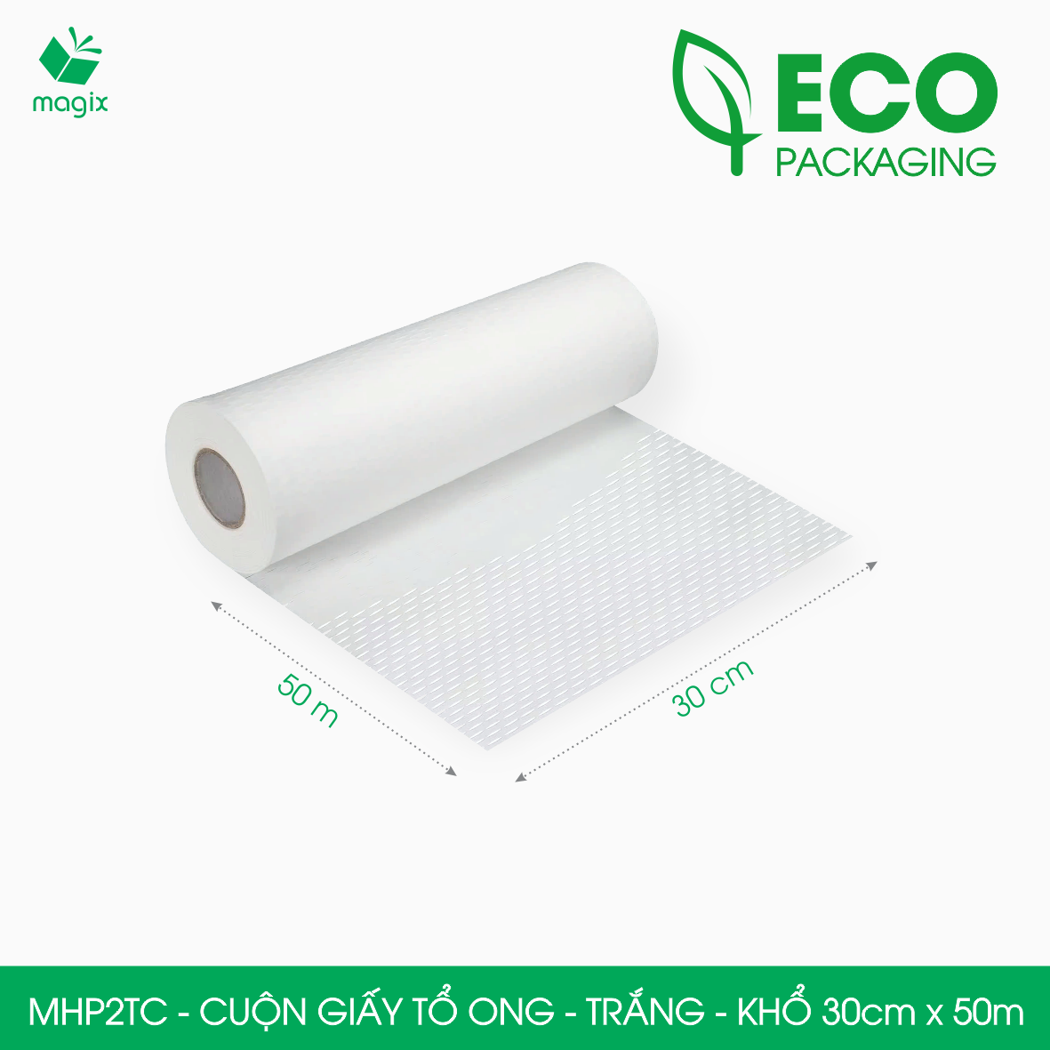 MHP2TC - 30cm x 50m - Cuộn giấy tổ ong chống sốc - Kraft trắng Cao Cấp - Giấy gói hàng, gói quà