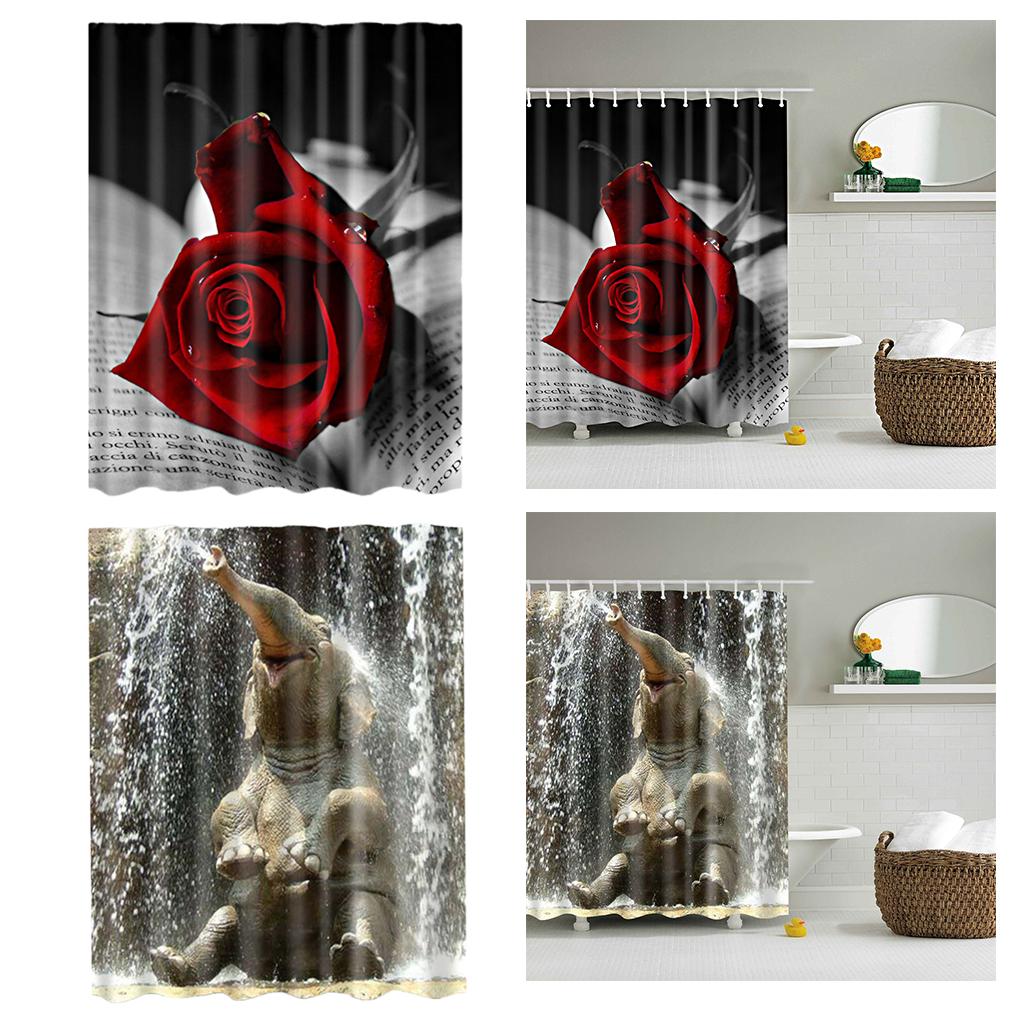 2xModern Bathroom Shower Curtain Window Curtain Bath Mat with Hooks Pattern PICK