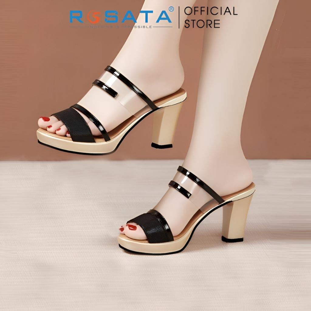 Giày sandal nữ đế cao 7 phân xỏ ngón quai ngang ROSATA RO518 - ĐEN