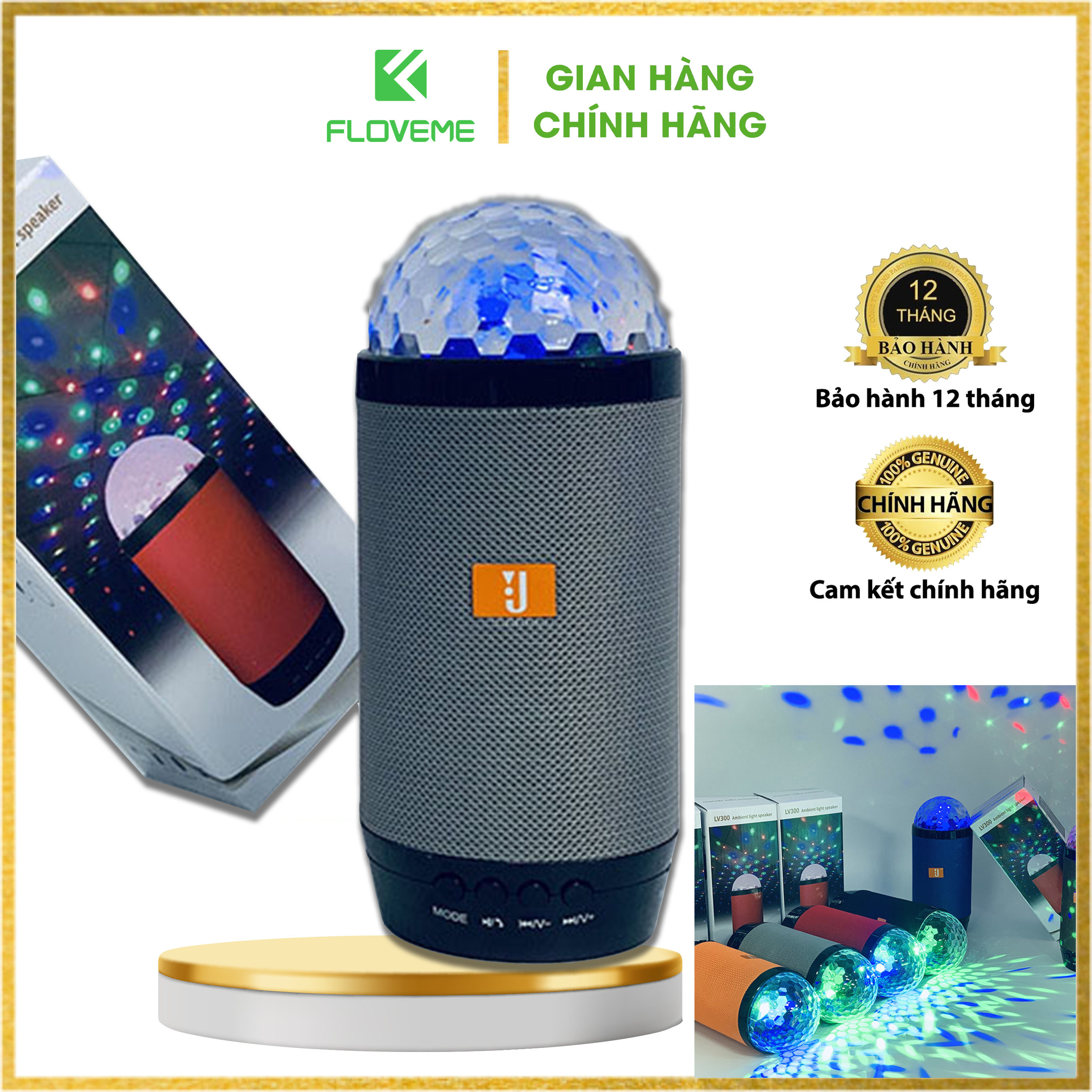 Loa Bluetooth Không Dây FLOVEME JBL LV300 Kèm Đèn Sao Lung Linh Nghe Nhạc Hay, Hỗ Trợ Cắm USB, Thẻ Nhớ TF Nhỏ Gọn - Hàng chính hãng