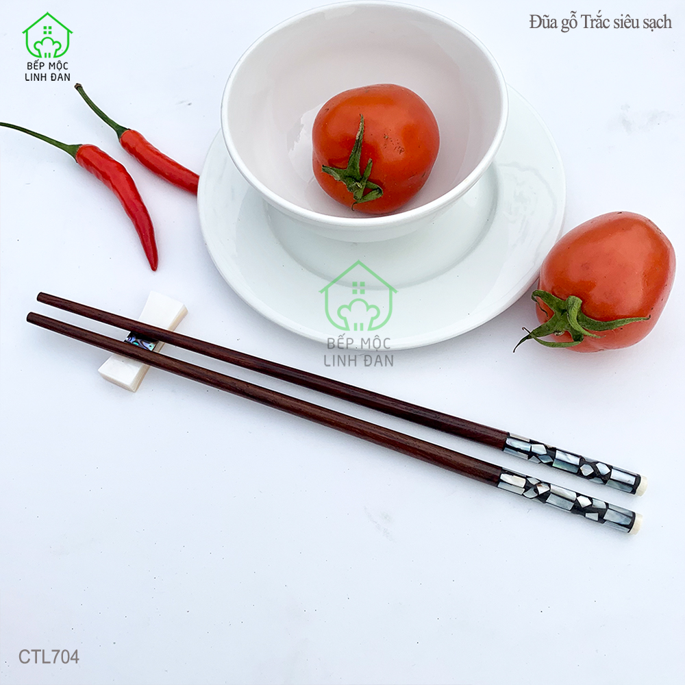 (5 Đôi) Đũa Trắc Tự Nhiên Siêu Sạch Cẩn Xà Cừ - Hoa Văn Sáng Đẹp [CTL704-5]