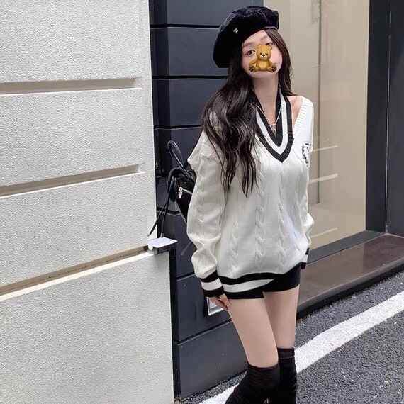 Áo Len Dễ Thương Kiểu Mới Xẻ Vai Phong Cách Học Đường Nhật Bản Purtura Sweater