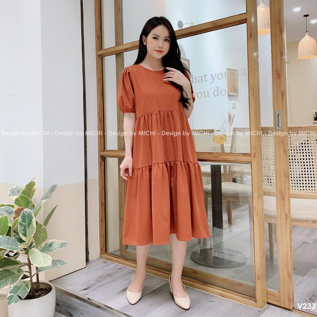 Váy suông babydoll freesize dáng đầm xuông rộng cổ nơ form bầu, nhiều màu, mã V233 - Michi House