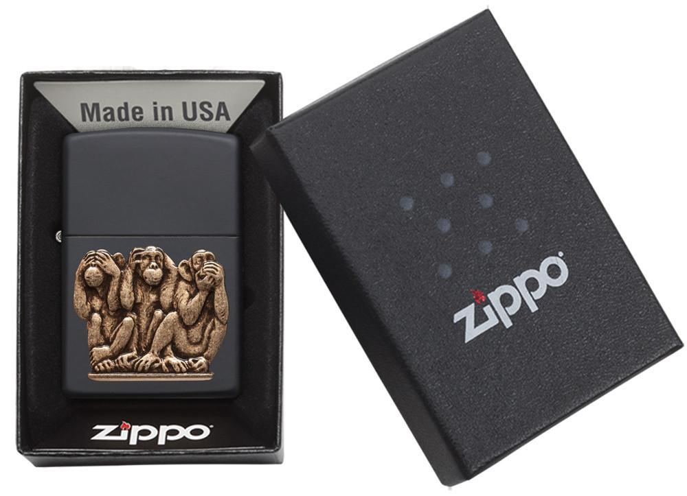 Bật Lửa Zippo Three Monkeys Black Matte 29409