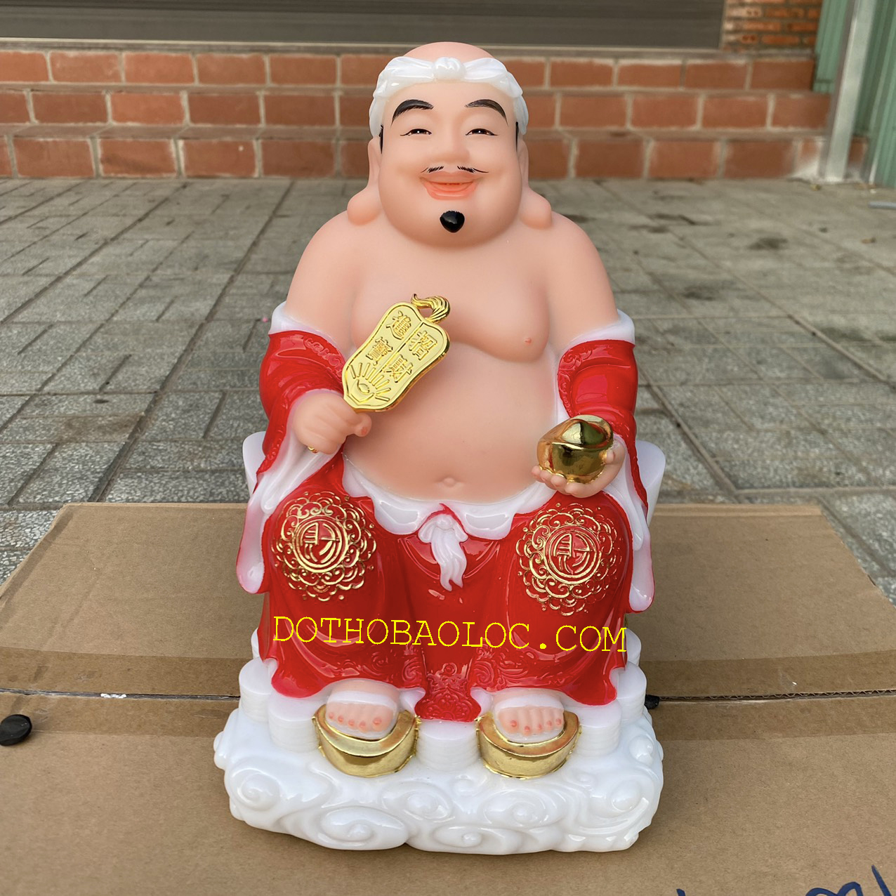 Tượng Thần tài Thổ Địa bằng đá nhập khẩu cao cấp cao 29cm – Màu đỏ