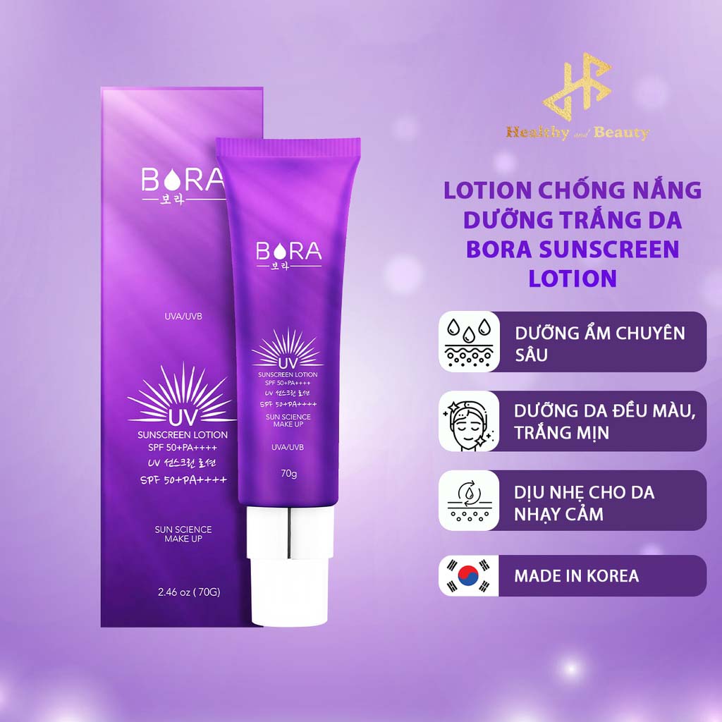 Kem chống nắng Bora UV Sunscreen Lotion SPF 50+/ PA++++ bảo vệ da lên đến 12h tuýp 70g