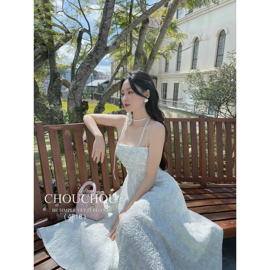 ĐẦM ĐI CHƠI, ĐẦM CÚP NGỰC XẾP LY 2 DÂY DÁNG XÒE PHỐI CHOKER BÔNG CỰC ĐÁNG IU
