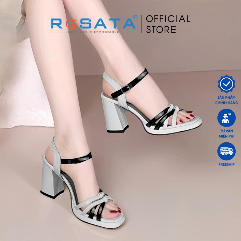 Giày cao gót ROSATA RO565 đế cao 8cm đi làm thoải mái êm chân hở mũi tròn quai hậu khóa cài