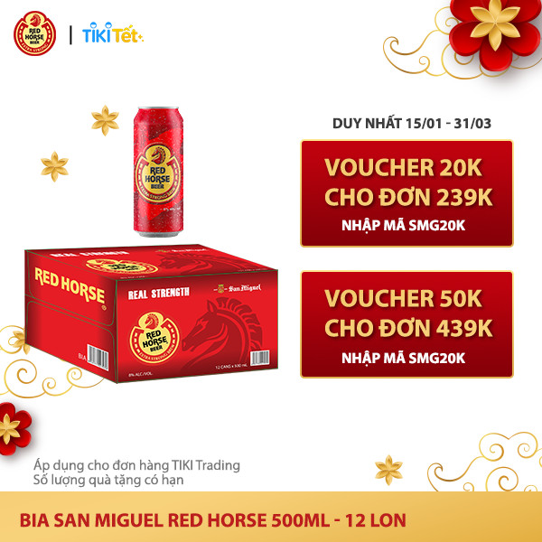 Thùng 12 Lon Bia SAN MIGUEL Red Horse 500 ml