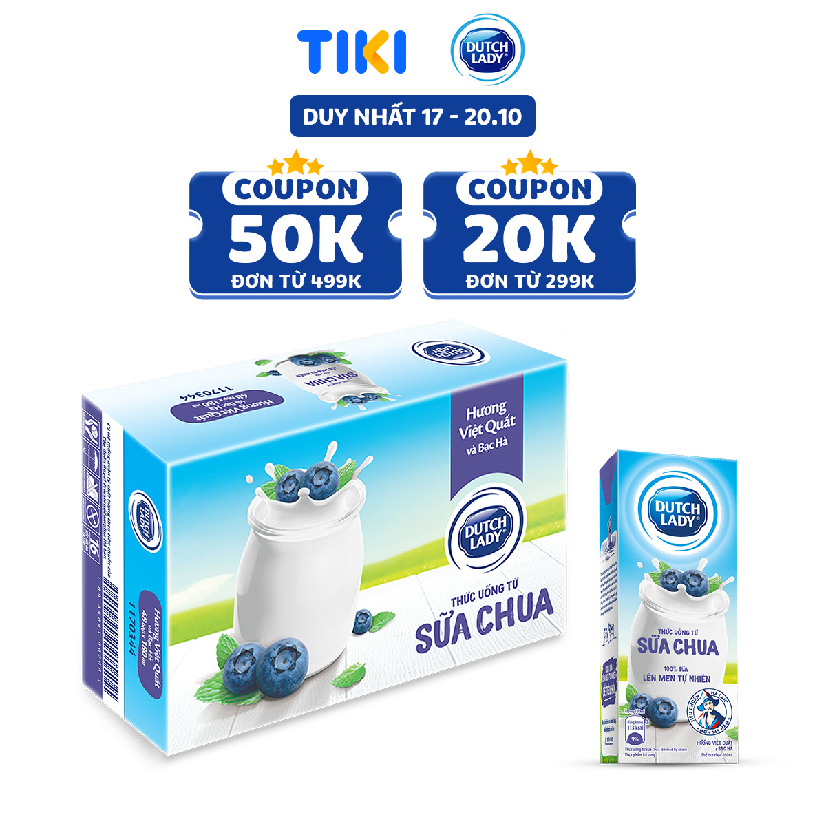 Thùng Sữa Chua Uống Lên Men Tự Nhiên Dutch Lady Hương Việt Quất Và Bạc Hà
