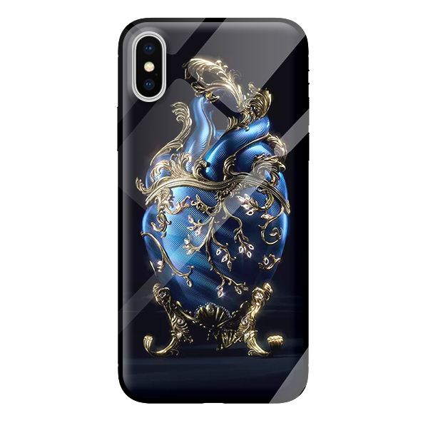 Ốp kính cường lực cho iPhone X nền tim xanh 2 - Hàng chính hãng