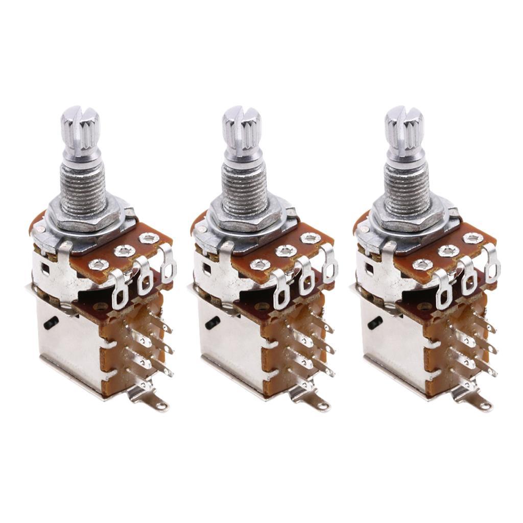 3 Pcs A500K Split Shaft Pots Potentiometer Guitar  Tone Switch DIY