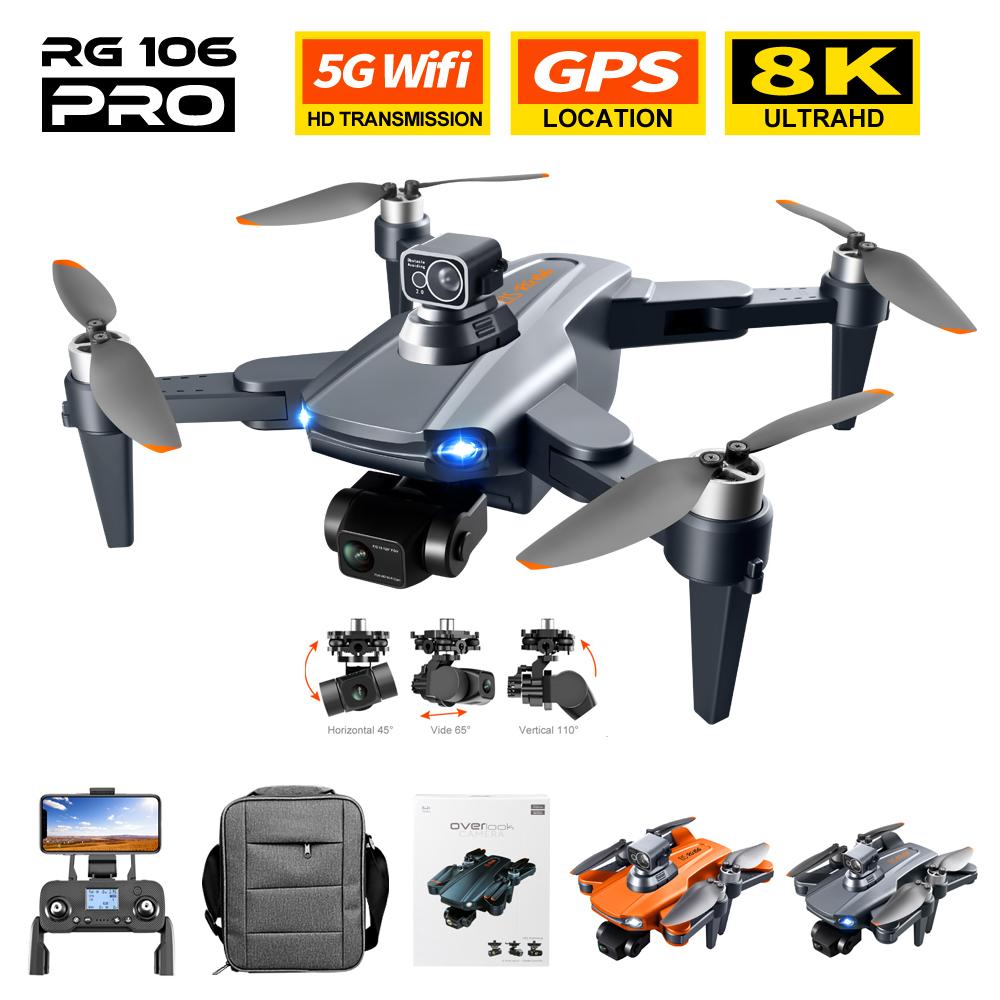 RG106 Pro DRONE 8K chuyên nghiệp 5G GPS WiFi HD Camera Dual Dron 3 Trục Gimbal Không chổi than Động cơ chống lắc RC Máy bay không người lái Quadcopter