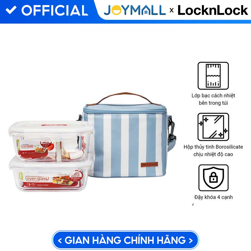 Bộ túi hộp cơm thủy tinh Lock&amp;amp;Lock 3EA (LLG429Dx1,LLG428x1,BAG-HPL815SBLUx1) LLG428S2BLU - Màu xanh dương