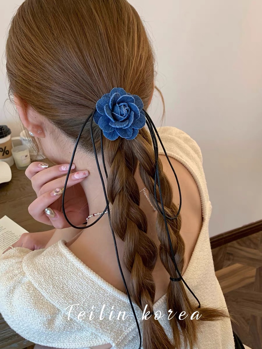 Vòng cổ chocker hoa jean cột nơ hottrend