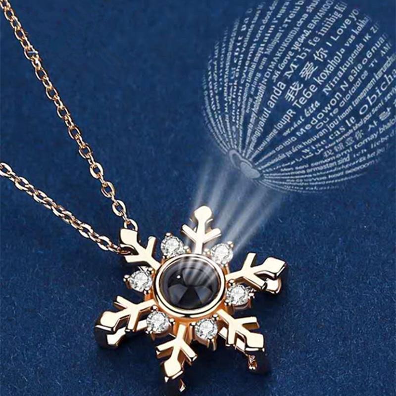 Sáng Tạo Mới 100 Ngôn Ngữ Tôi Yêu Bạn Chiếu Bông Tuyết Dây Chuyền Nữ Giáng Sinh Trang Sức Cặp Đôi Quà Tặng Năm Mới