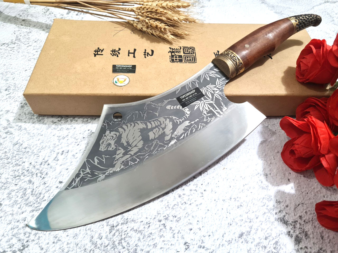 DAO BẾP - DAO THÁI CHẶT HOA VĂN HỔ DT150 ĐỘC 6996 topcomshop vn