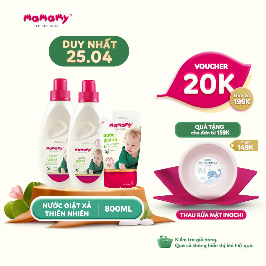 Combo 2 Chai nước giặt xả Mamamy 800ml/chai an toàn cho bé và 1 Túi bổ sung cùng dung tích hương Bellis