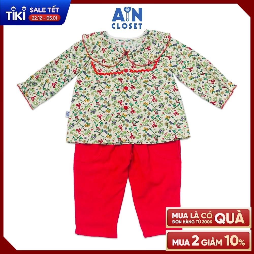 Bộ quần áo dài bé gái họa tiết Hoa tigon cổ sen quần đỏ cotton - AICDBGVRXJ8U - AIN Closet