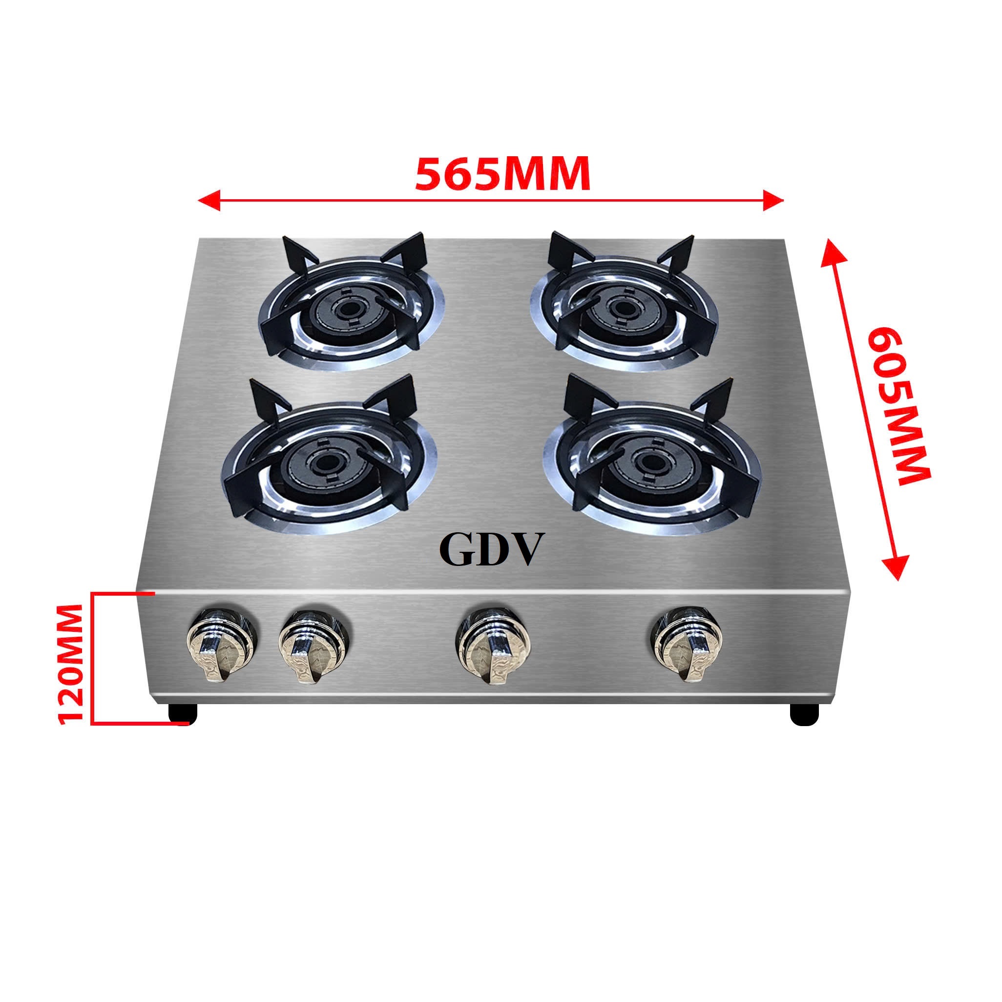 Bếp Gas Khè Công Nghiệp Vuông Inox GDV 4 Lò Đốt - Hàng Chính Hãng