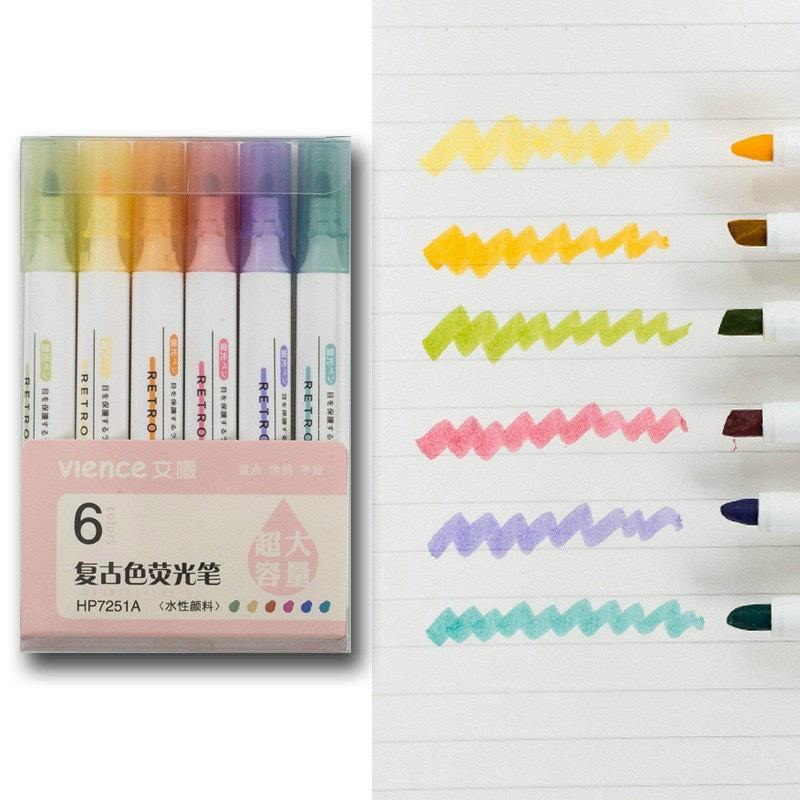 Bút dạ quang 6 màu highlight, bút đánh dấu nhớ dòng cute nhiều màu marker dễ thương