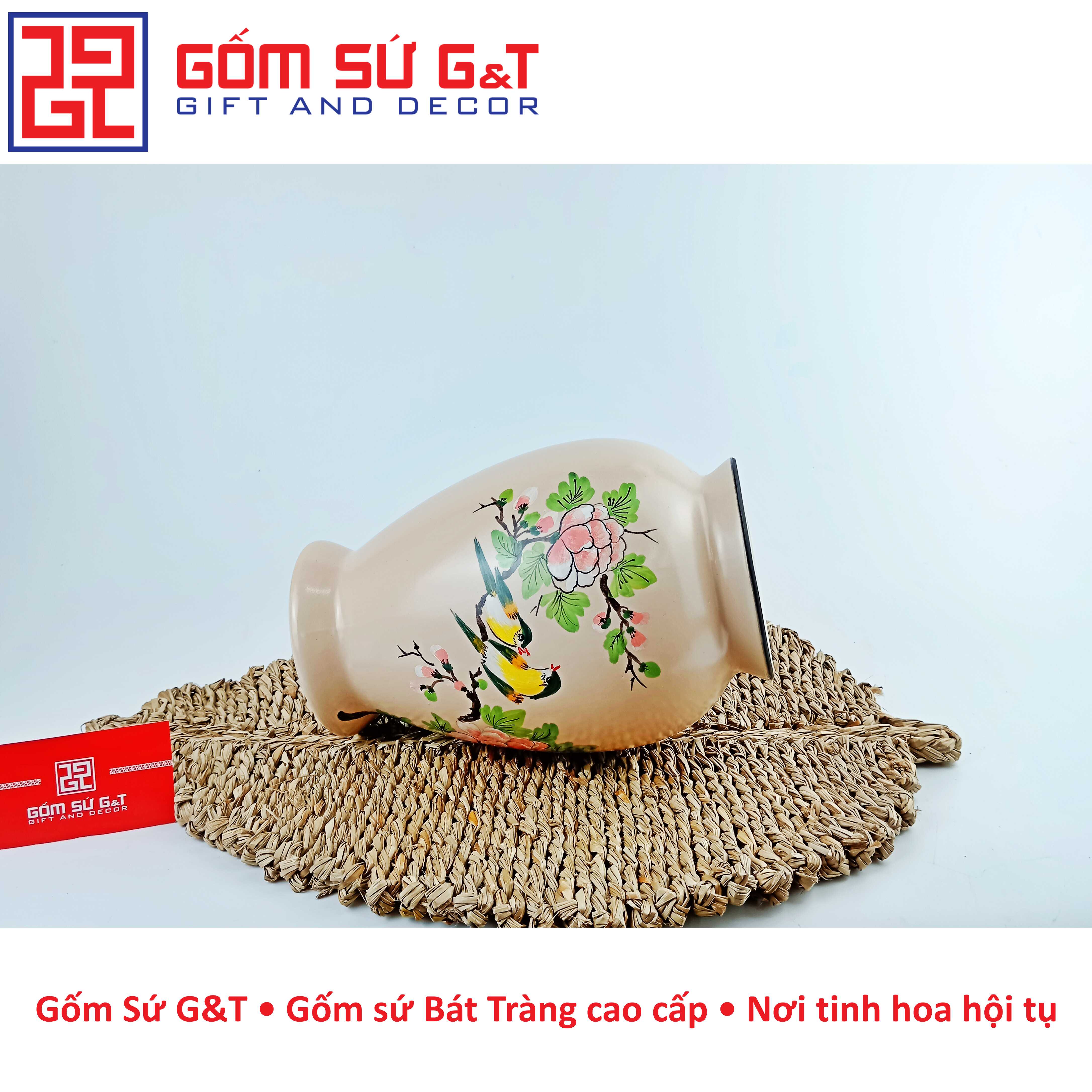 Lọ hoa dáng đùi dế vẽ chim hoa phù dung Gốm Sứ G&amp;T