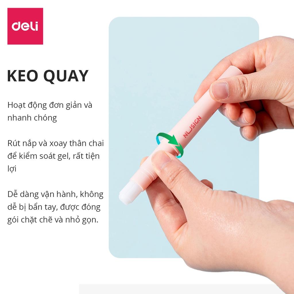 Hồ keo khô dạng bút Deli - Hồng/Xanh dương - 1 chiếc - Keo trong suốt, bám dính - Màu sắc trang nhã