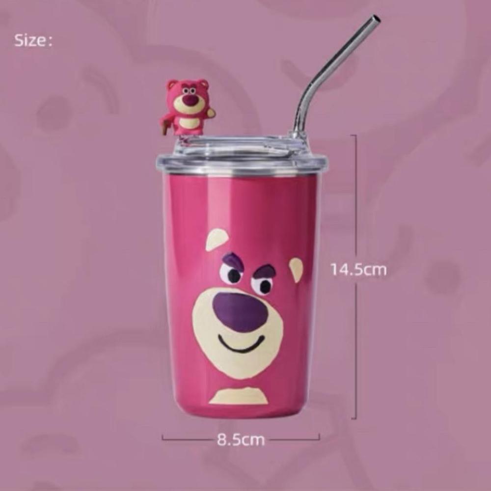 Cốc giữ nhiệt, ly giữ nhiệt gấu dâu Losto dung tích 450ml, chất liệu inox 304 giữ nhiệt từ 8-12 giờ tặng kèm ống hút