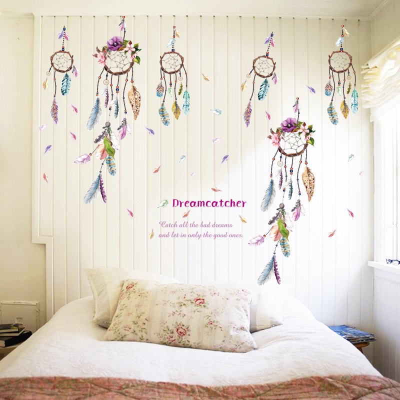Decal dán tường phòng ngủ dễ thương combo cô gái và dreamcatcher