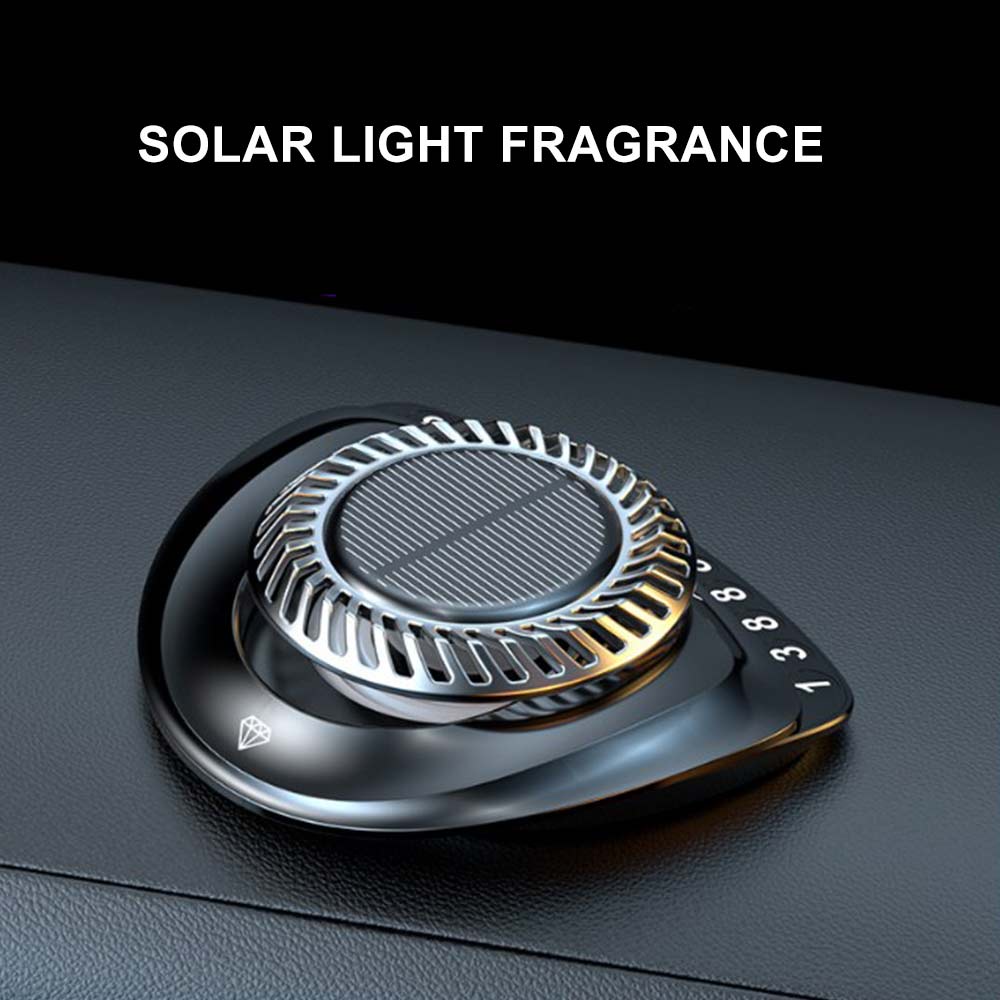 Khử mùi nội thất ô tô năng lượng mặt trời kiêm bảng số phone ẩn hiện Car Perfume Solar Rotating Aromatherapy Car