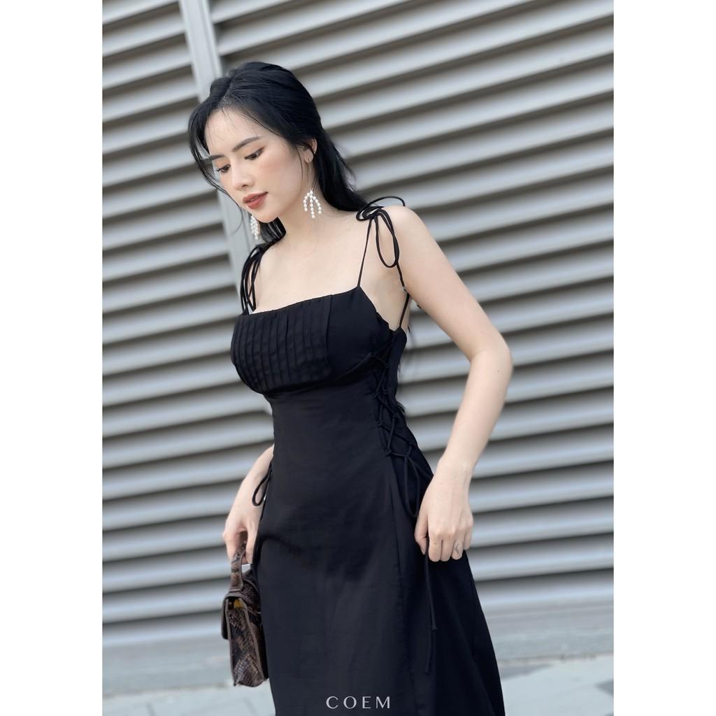 Đầm Midi Hai Dây Chất Liệu Linen Cao Cấp Màu Đen CO EM Thiết Kế Nữ Tính Quyến Rũ Sexy Phù Hợp Hẹn Hò Tiệc Tùng