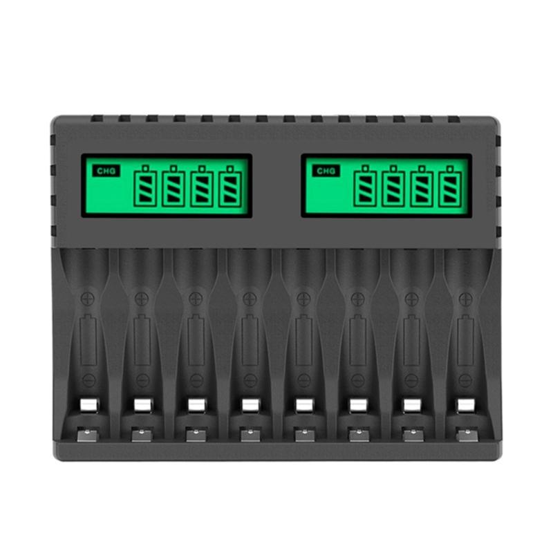 Bộ sạc pin AA/AAA 8 Slots USB Type-C 5V 2A sạc nhanh sạc sạc pin lithium với màn hình LCD Màu sắc: màu đen