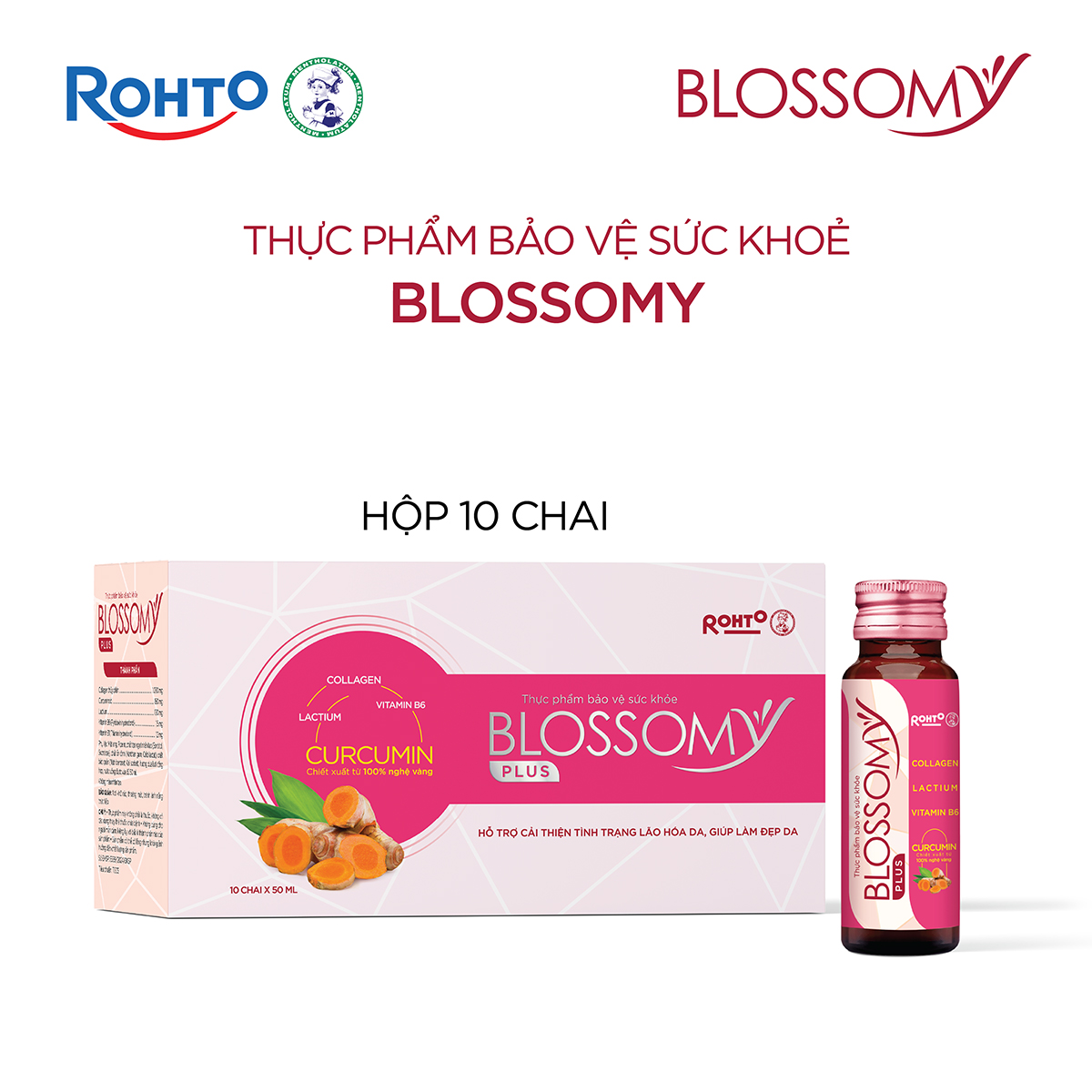 Nước uống collagen giúp sáng da, dạ dày khỏe Blossomy lốc 10 chai x 50ml