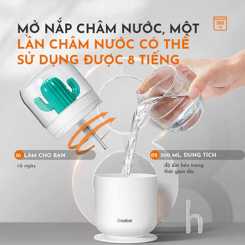 Máy phun sương nano mini tạo ẩm, khuếch tán tinh dầu có đèn ngủ GAABOR GMH-N3A dung tích 300ml - Hàng chính hãng
