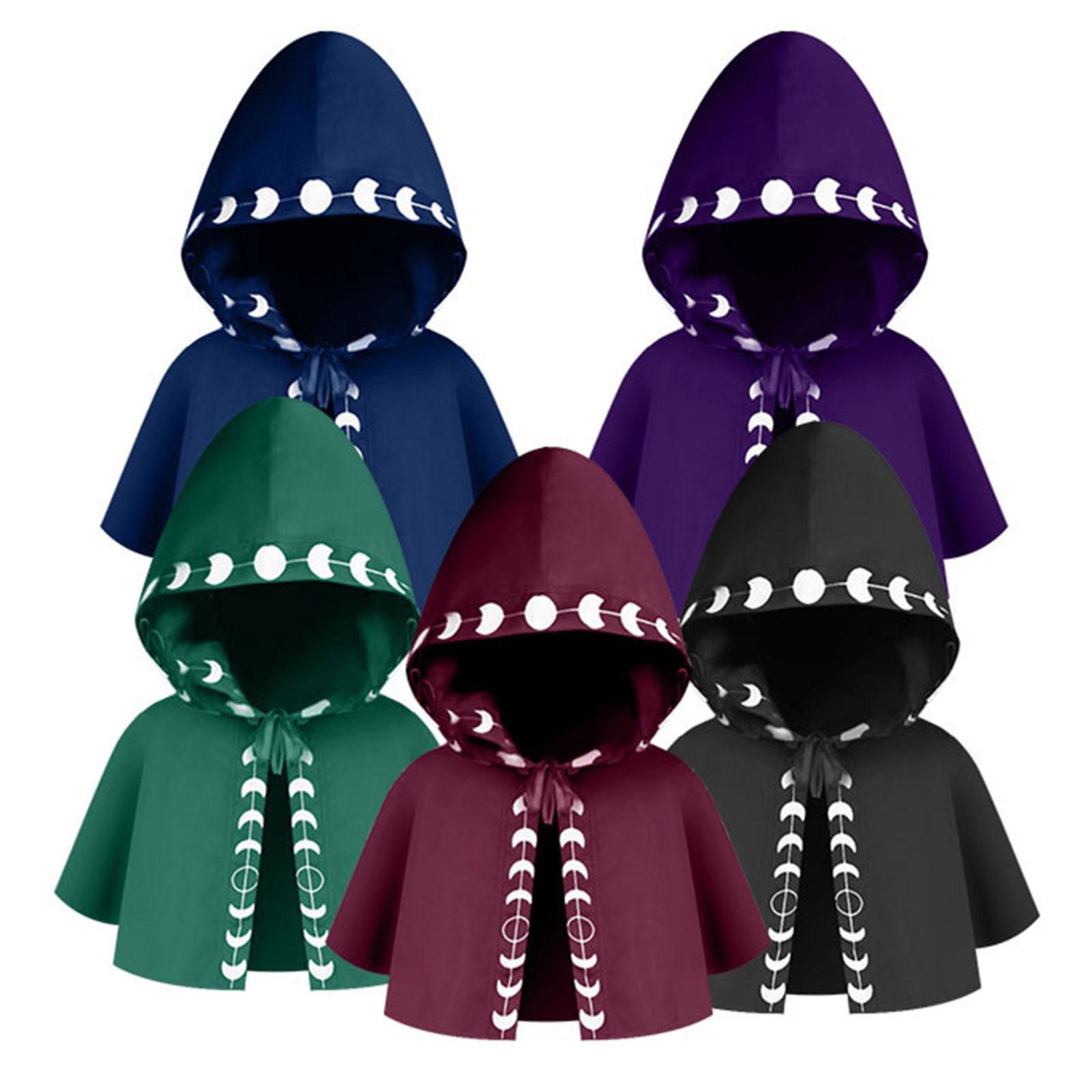 Halloween Cloak Hooded Poncho Cosplay Costume Accessories Medieval Hooded Cloak Hat for Role Playing Dress up Festival Party
