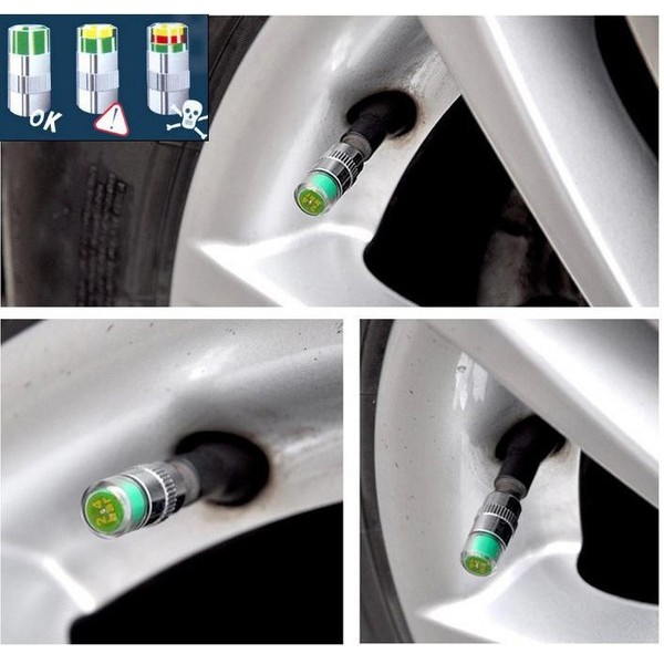 Bộ 4 nắp van cảm biến áp suất lốp ô tô hiển thị 3 màu giúp bạn lái xe an toàn