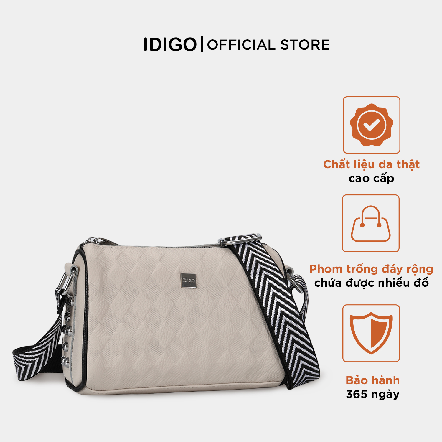 Túi đeo vai đi làm, túi đeo chéo nữ phom mềm, họa tiết nổi da bò thật IDIGO FB1 - 5062