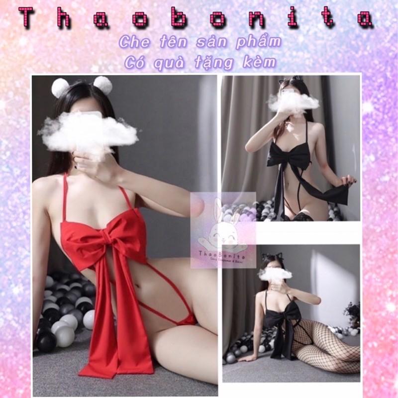 Bộ cosplay món quà TẾT/NOEL nơ đỏ đen cực SEXY GIAO HOẢ TỐC HCMp